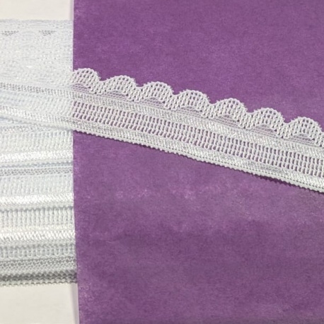 Puntilla muy elástica decorativa blanca ondas 2,5cm