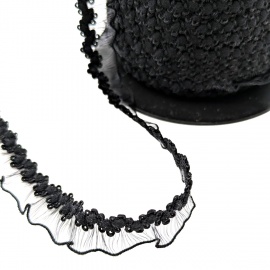 Puntilla elástica negra con volante