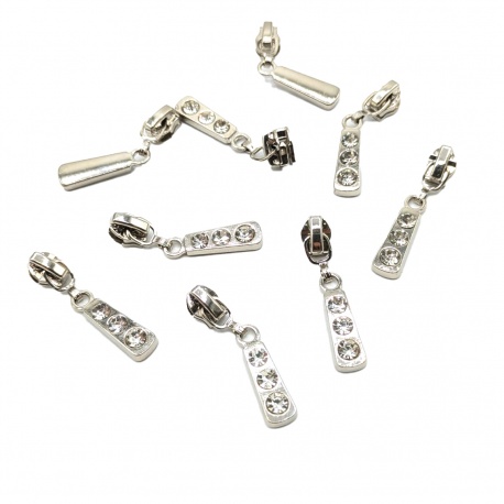 Cursor decorativo con brillantes para cremallera continua FINA de nylon de 3mm